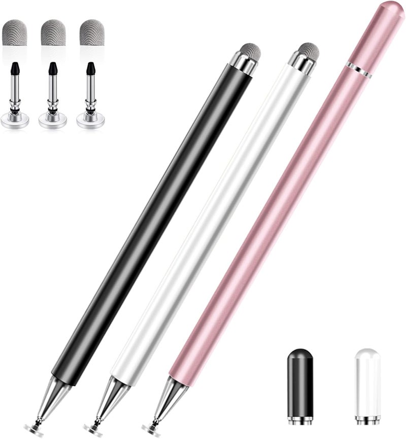 AmberVec Stylus Pens for Touch Screens, 2 in 1 High Precision Universal Stylus Pen for iPad Compatible with Apple, iPhone, iPad, Android, Samsung Tablets, Phones, 3 Pack-Black,Gold,White - Image 1